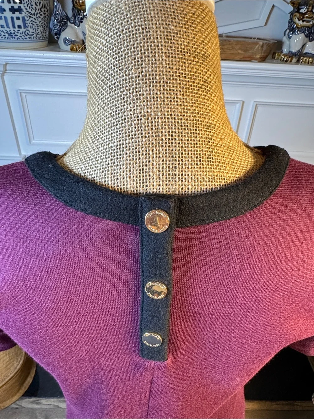 Tory Burch Purple Short Sleeve Wool Blend Mod Dress L